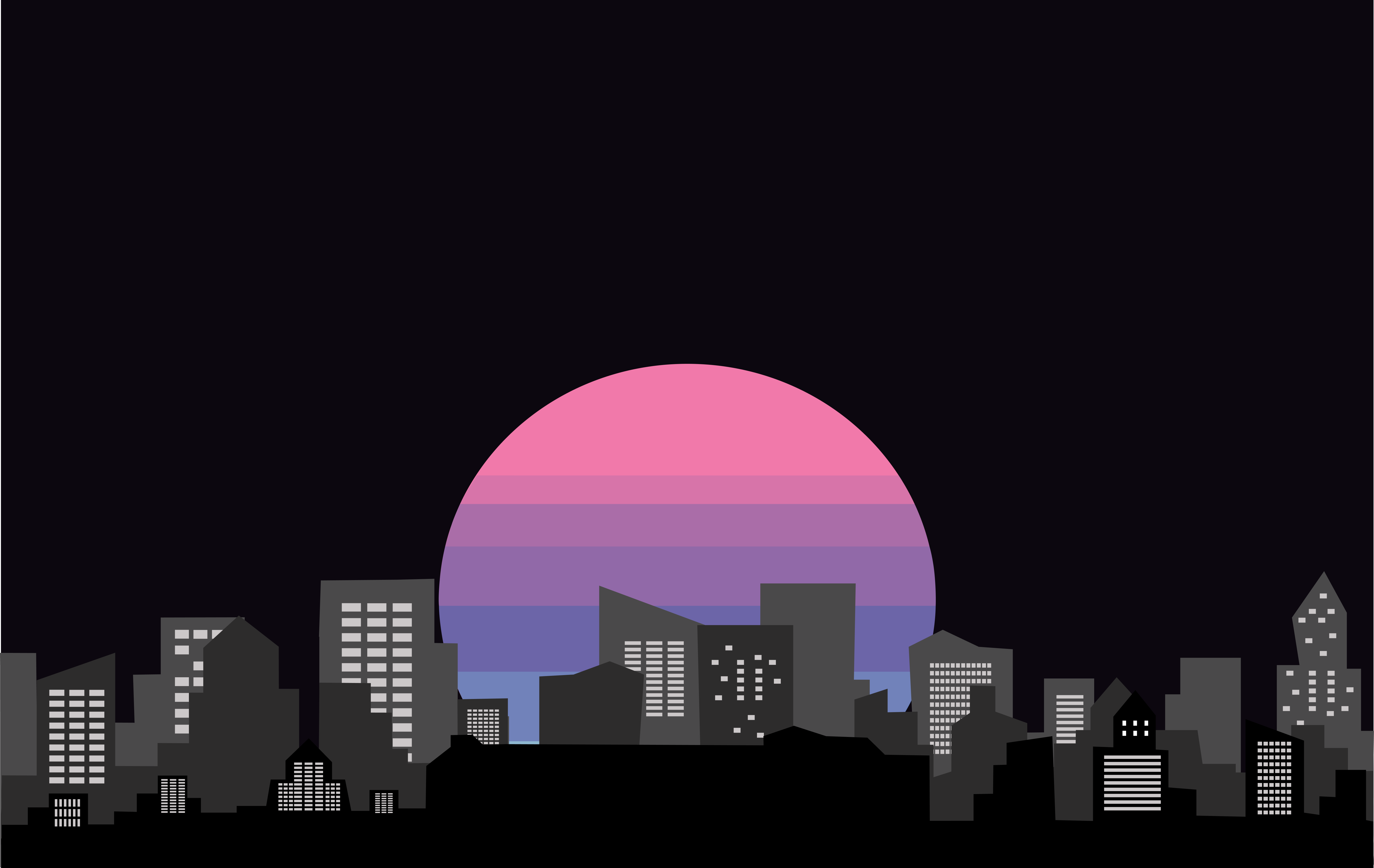Technica 2022 Reach New Heights: Technica skyline with a magenta moon behind it.